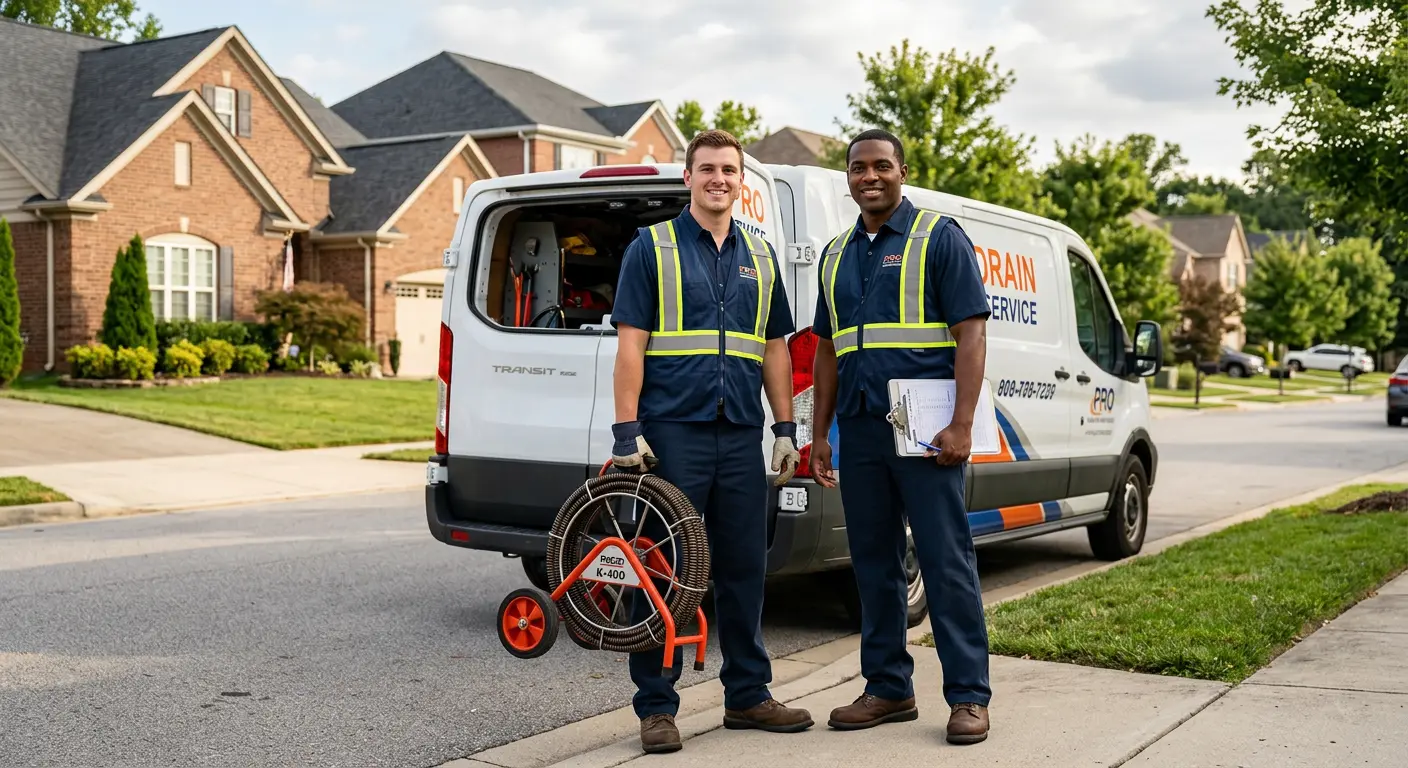 Sewer and drain service team with equipment ready for work in Cedarhurst