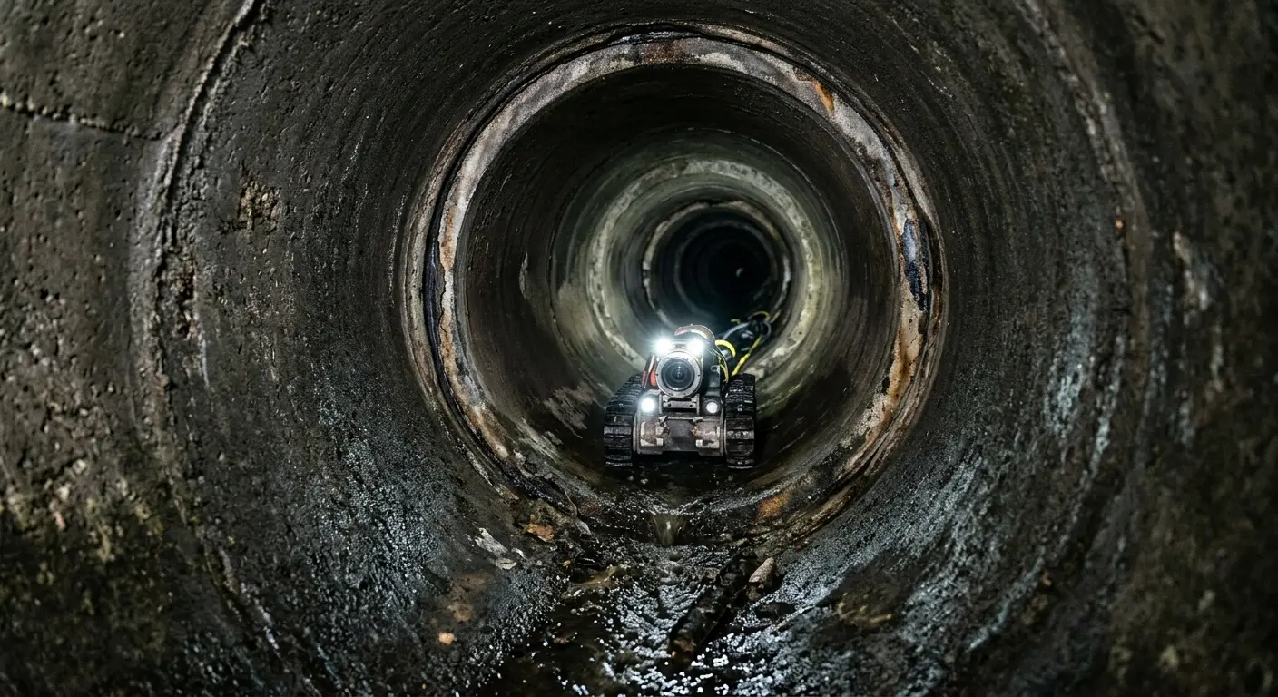 Robotic sewer camera inspecting pipe interior for Sewer Line Repair in Cedarhurst